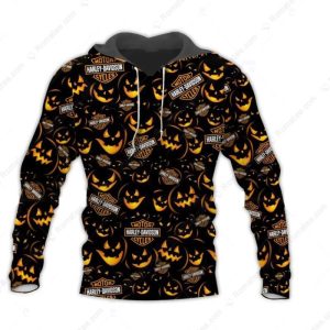 Harley-Davidson Skull and Pumpkin Hoodie, Halloween Night 3D All Over Print Hoodie