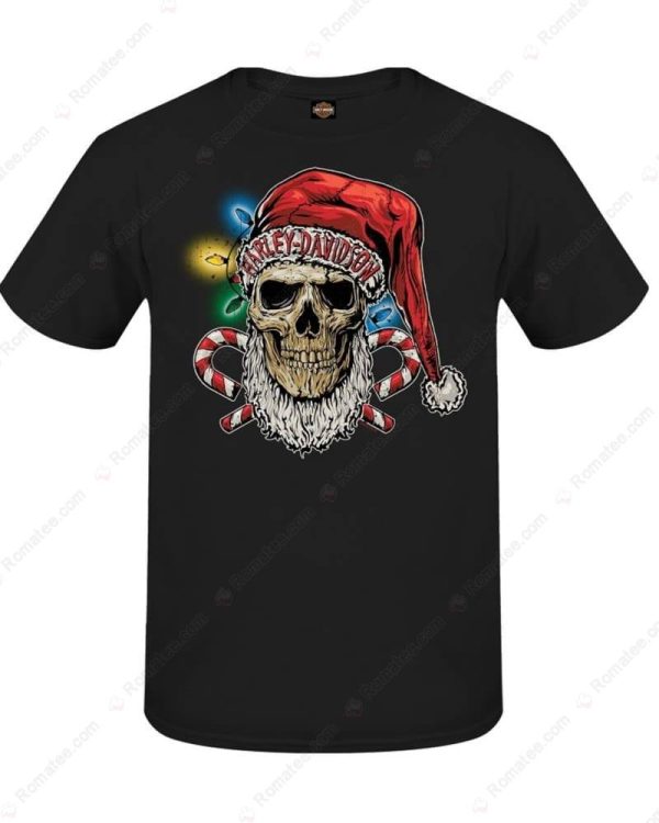 Harley-Davidson Skull with Santa Hat Cool Christmas T-Shirt