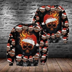 Harley-Davidson Skull with Santa Hat Merch, Unisex Harley-Davidson Christmas Skull Hoodie