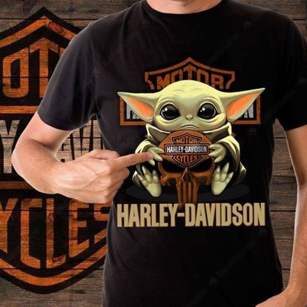 Harley-Davidson Star Wars Baby Yoda Shirt, Baby Yoda Hug Punisher Skull T-Shirt