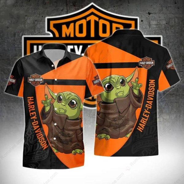 Harley-Davidson Star Wars Baby Yoda Shirt, Grogu and Harley-Davidson Fusion Hawaiian Shirt