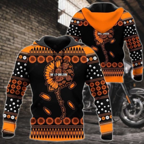 Harley-Davidson Sunflower Skull Hoodie, You Are My Sun Shine Stylish Harley-Davidson Sweatshirt