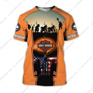 Harley-Davidson Sunset Ride Shirt, American Flag Skull Harley-Davidson Shirt