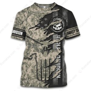 Harley Davidson Torn Punisher Skull Camo Shirt Patriotic Skull and American Flag Hoodie 2