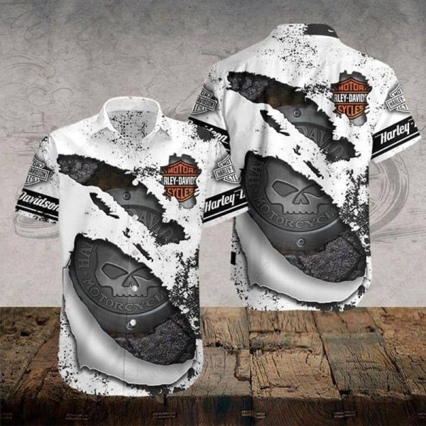 Harley-Davidson Torn Willie G Skull Graphic Shirt, Harley-Davidson Distressed Skull Hawaiian Shirt