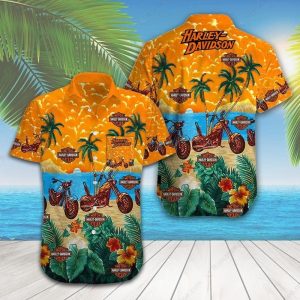 Harley-Davidson Tropical Beach Scene Hawaiian Shirt, Harley-Davidson Beach Vibes Shirt