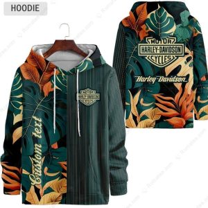 Harley-Davidson Tropical Leaf Hoodie, Personalized Vibrant Harley-Davidson Hoodie