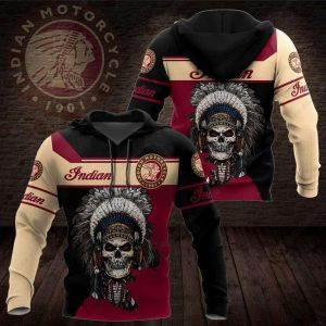 Indian Chief Skull Shirt, Classic Black Indian Motorcycle Hoodie