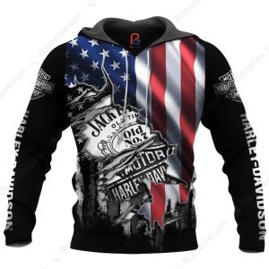 Jack Daniel Whiskey And American Flag Harley-Davidson Patriotic 3D All Over Print Hoodie