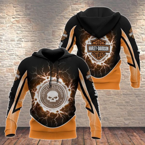 Lightning Willie G Skull Harley-Davidson Hoodie, Bold Black and Orange Harley-Davidson Hoodie