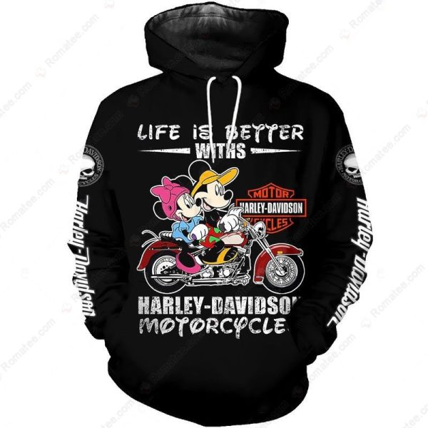 Mickey Mouse Life Is Better With Harley Motorcycles Shirt, Mickey & Minnie Mouse Riding Harley-Davidson Hoodie