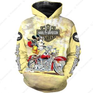 Mickey Mouse Riding Harley-Davidson Hoodie, Fun and Stylish Mickey Mouse Harley-Davidson 3D All Over Print Hoodie