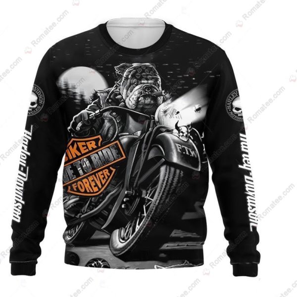 Moonlit Bulldog Biker Harley-Davidson Shirt, Biker Live To Ride Forever Shirt