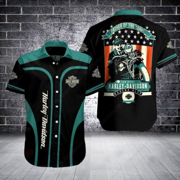 Motorcycle Rider and Patriotic Harley-Davidson Shirt, American Flag and Local San Diego Flair Hawaiian Shirt