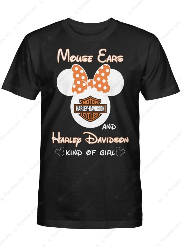 Mouse Cars And Harley Davidson Kind Of Girl Shirt, Mickey Mouse Ears And Harley-Davidson Logo T-Shirt