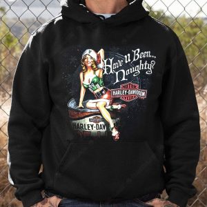 Naughty or Nice Harley Davidson Christmas Pin Up Girl Hoodie Playful Harley Davidson Christmas Pullover with Sassy Pin Up Model 1