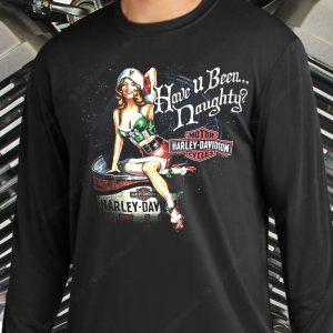 Naughty or Nice Harley Davidson Christmas Pin Up Girl Hoodie Playful Harley Davidson Christmas Pullover with Sassy Pin Up Model 2 long sleeve