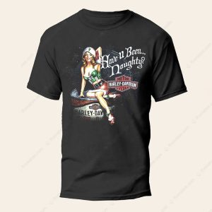 Naughty or Nice Harley Davidson Christmas Pin Up Girl Hoodie Playful Harley Davidson Christmas Pullover with Sassy Pin Up Model 3 tshirt