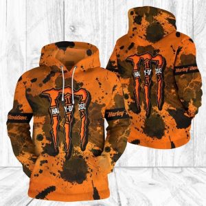 Orange and Black Monster Energy Harley-Davidson 3D All Over Print Hoodie