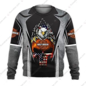 Patriotic Bald Eagle Punisher Skull Hoodie, American Flag Design for Bikers