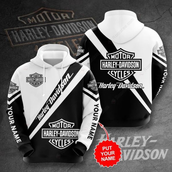 Personalized Bold Black and White Harley-Davidson Hoodie, Eye-Catching Harley-Davidson Hoodie