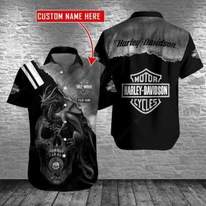 Personalized Bold Harley-Davidson Dragon and Skull Hawaiian Shirt