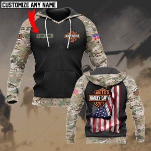 Personalized Harley-Davidson Camouflage with American Flag 3D Hoodie