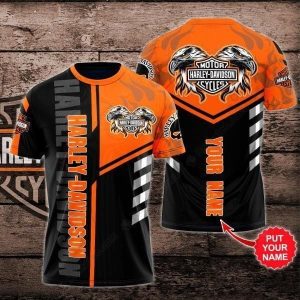 Personalized Harley-Davidson Eagle Hoodie, Harley-Davidson Orange and Black 3D All Over Print Shirt