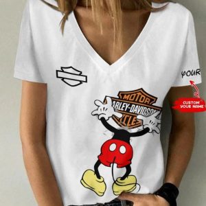 Personalized Harley-Davidson Mickey Mouse Head�V-neck T-Shirt