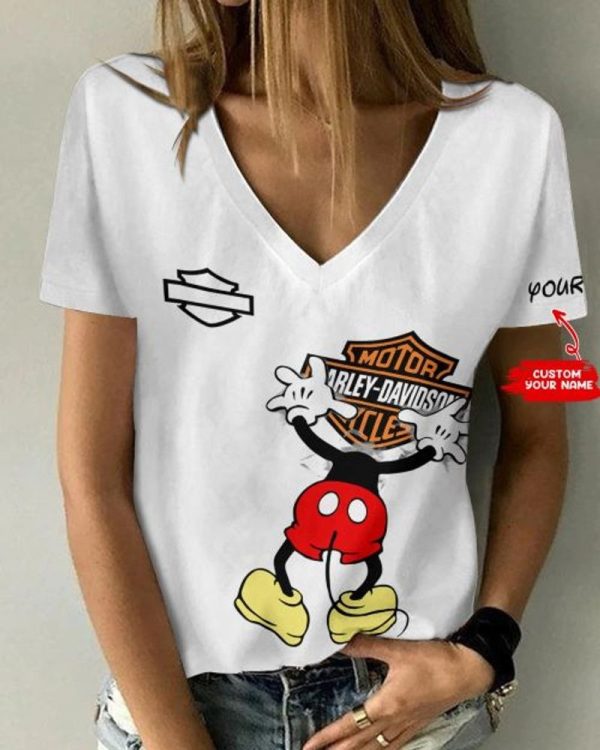 Personalized Harley-Davidson Mickey Mouse Head�V-neck T-Shirt