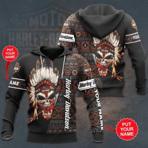 Personalized Harley-Davidson Native American Skull Hoodie, Unisex Harley-Davidson 3D All Over Print Hoodie