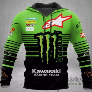 Personalized Kawasaki Monster Energy Racing Team Hoodie Custom Name Motorsport Zip Up Jacket with Sponsor Logos 2