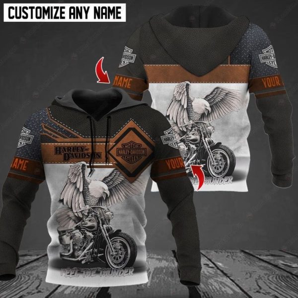 Personalized Name Eagle Riding Motorcycle Harley-Davidson Hoodie, Feel The Thunder Harley-Davidson Adventure Hoodie