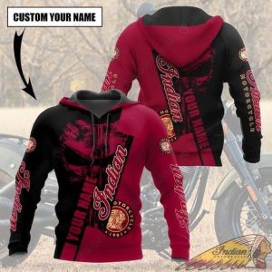 Personalized Name Punisher Skull Indian Motorcycle Hoodie, Red and Black Indian Motorcycle Hoodie