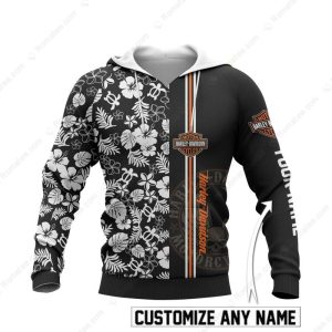 Personalized Tropical Paradise Harley-Davidson Hoodie, Bold Black, White, and Orange Harley-Davidson Hoodie