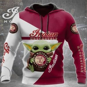 Playful Baby Yoda Hoodie with Indian Motorcycle Logo 3D All Over Print Hoodie