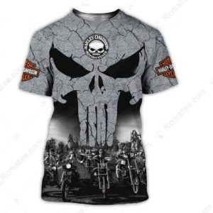 Punisher Skull and Bikers Harley-Davidson Shirt, Punisher Skull on Cracked Concrete Background