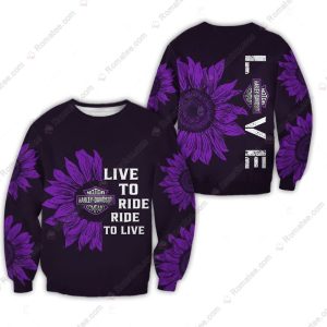 Purple Sunflower Harley-Davidson Shirt, Live to Ride, Ride to Live Design