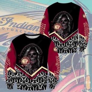 Red and Black Grim Reaper And Chain Indian Motorcycle 3D All Over Print Hoodie