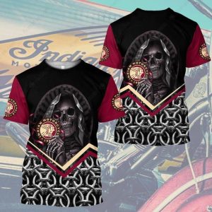 Red and Black Grim Reaper And Chain Indian Motorcycle 3D All Over Print Hoodie 2