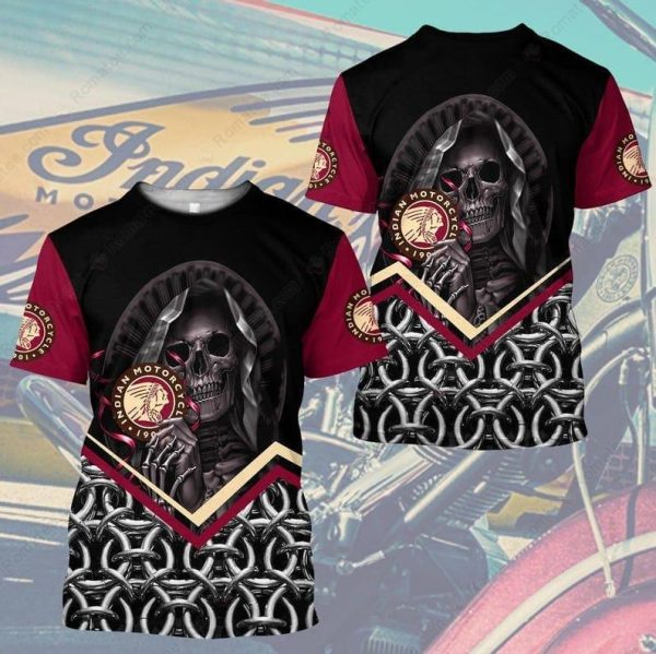 Red and Black Grim Reaper And Chain Indian Motorcycle 3D All Over Print Hoodie