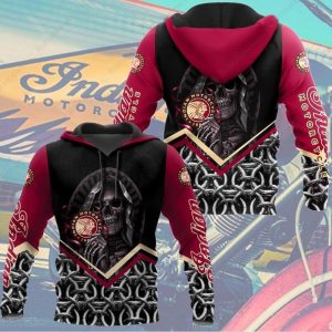 Red and Black Grim Reaper And Chain Indian Motorcycle 3D All Over Print Hoodie 3