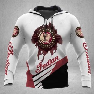 Red and Black Indian Motorcycle Ripped Hoodie, Eye-Catching Indian Motorcycle Hoodie