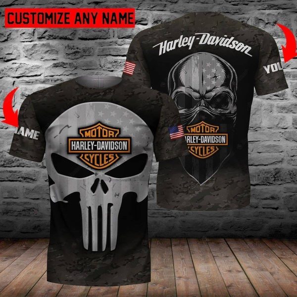 Rugged Black Punisher Skull And Harley-Davidson Logo 3D All Over Print Hoodie