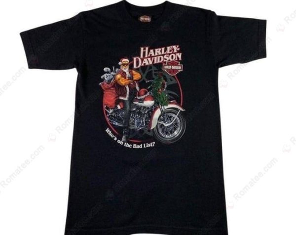 Santa Claus Riding Harley Shirt, Cool Christmas Harley-Davidson T-Shirt