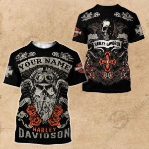 Skull And Roses Harley-Davidson Motorcycle T-Shirt, Personalized Harley-Davidson Biker Sweatshirt