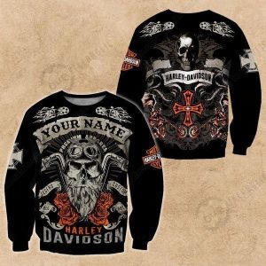 Skull And Roses Harley-Davidson Motorcycle T-Shirt, Personalized Harley-Davidson Biker Sweatshirt