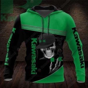 Skull with Cap Kawasaki Racing Team Skull 3D All Over Print Hoodie