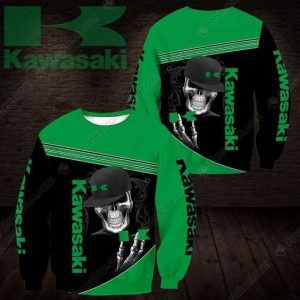 Skull with Cap Kawasaki Racing Team Skull 3D All Over Print Hoodie