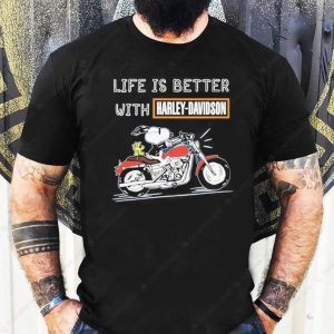 Snoopy Life is Better With Harley-Davidson Shirt, Edgy Black Harley-Davidson T-Shirt